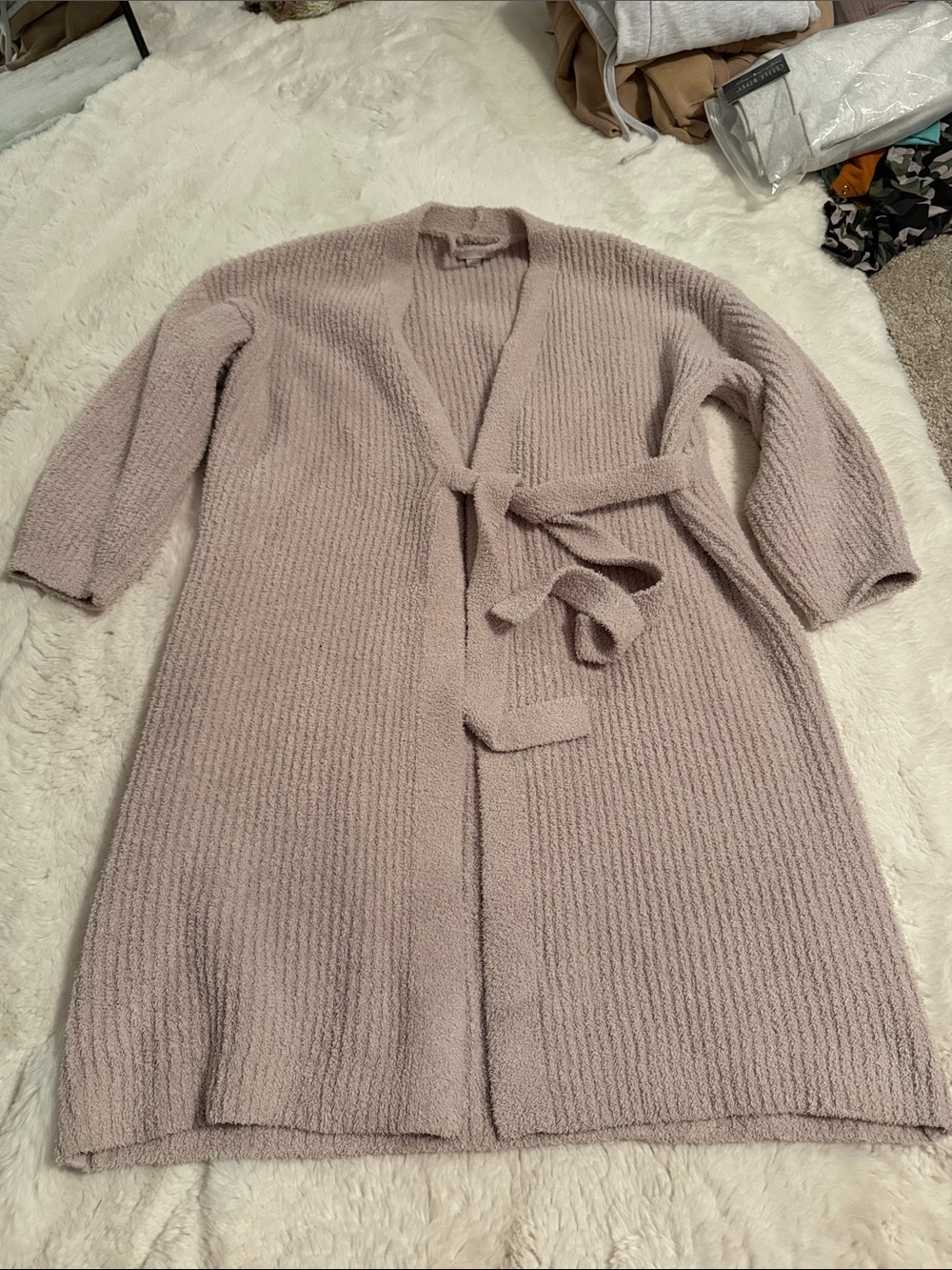 Barefoot Dreams Taupe cozychic ribbed Belted robe